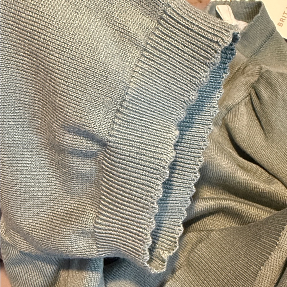 BRIT.NY Sage Green Puff Sleeve Knit Sweater Top Short Sleeve Medium NWT - Picture 10 of 13